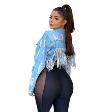 Charger l'image dans la galerie, "Shredder" Blue Jean Denim Jacket With Rips and Fringe For Ladies (S-5XL) - Cali &amp; Clyde