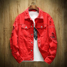 Load image into Gallery viewer, Cali and Clyde &quot;Street Code&quot; Slim Fit Cotton Denim Jackets For Men Red