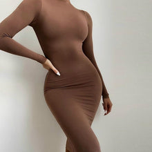 Load image into Gallery viewer, Cali and Clyde &quot;Truth or Dare&quot; Long Sleeve Bodycon Dresses Brown Turtleneck
