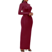 Load image into Gallery viewer, Cali and Clyde &quot;Truth or Dare&quot; Long Sleeve Bodycon Dresses Wine Red Turtleneck