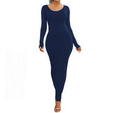 Load image into Gallery viewer, Cali and Clyde &quot;Truth or Dare&quot; Long Sleeve Bodycon Dresses Navy Blue O-Neck