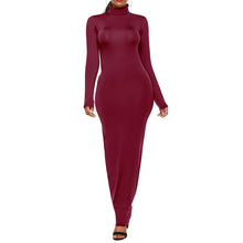 Load image into Gallery viewer, Cali and Clyde &quot;Truth or Dare&quot; Long Sleeve Bodycon Dresses Wine Red Turtleneck