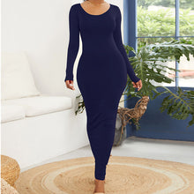 Load image into Gallery viewer, Cali and Clyde &quot;Truth or Dare&quot; Long Sleeve Bodycon Dresses Navy Blue O-Neck