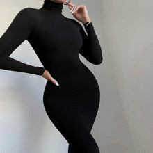 Load image into Gallery viewer, Cali and Clyde &quot;Truth or Dare&quot; Long Sleeve Bodycon Dresses Black Zoom View Turtleneck